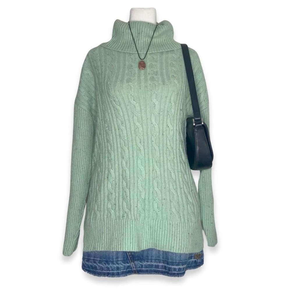 Talbots Mint Green Cable Knit Turtleneck Sweater L